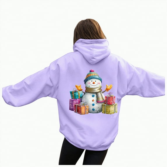 Kaprioy Oversized Sweatshirt For Women Christmas Snowman Pattern Christmas Colorful Winter Sweatshirt Fall Fashion Long Sleeve Clothing Purple, XL