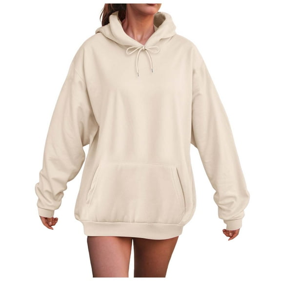 Kaprioy Oversized Sweatshirt For Women Long Sleeve Hoodies Fall Fashion Clothes Going Out Tops Casual Fleece Hooded Sweatshirts Beige, XL