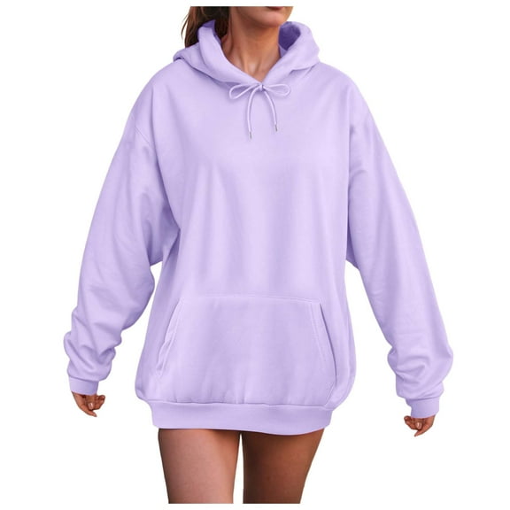 Kaprioy Oversized Sweatshirt For Women Long Sleeve Hoodies Fall Fashion Clothes Going Out Tops Casual Fleece Hooded Sweatshirts Light Purple, XL