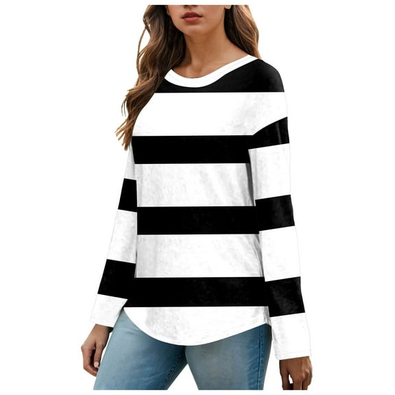 Kaprioy Sweatshirts For Women Crewneck Casual Tops Pullover Early Fall Fashion Clothes Color Block Basic Sweatshirts Black, L