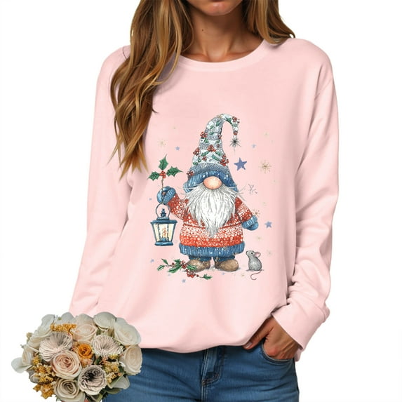 Kaprioy Sweatshirts for Women Santa Claus Graphic Fall Fashion Clothing Long Sleeve Shirt Christmas Gift Pullover Tops Pink, L