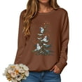 thumbnail image 1 of Kaprioy Sweatshirts for Women Snow Tree Prints Fall Fashion Clothing Long Sleeve Shirt Christmas Gift Pullover Tops Brown, S, 1 of 6