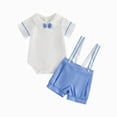 thumbnail image 1 of Kaprioy Toddler Boy Clothes Boys Summer Short Sleeve Solid Color Bow Tie Romper Overalls Suspenders Gentleman Suit 2PC Set, 1 of 4
