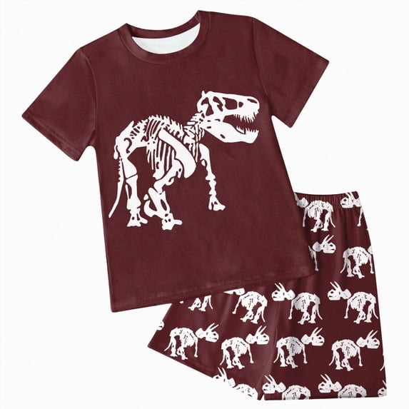 Kaprioy Toddler Boys Dinosaur Print T-Shirt & Shorts Set, 2-Piece Set Boys Dinosaur Print T Shirt + Shorts Sets Outfits Casual Wear Boys' Shorts Sets