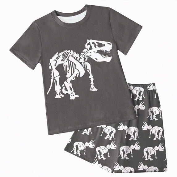 Kaprioy Toddler Boys Dinosaur Print T-Shirt & Shorts Set, 2-Piece Set Boys Dinosaur Print T Shirt + Shorts Sets Outfits Casual Wear Boys' Shorts Sets