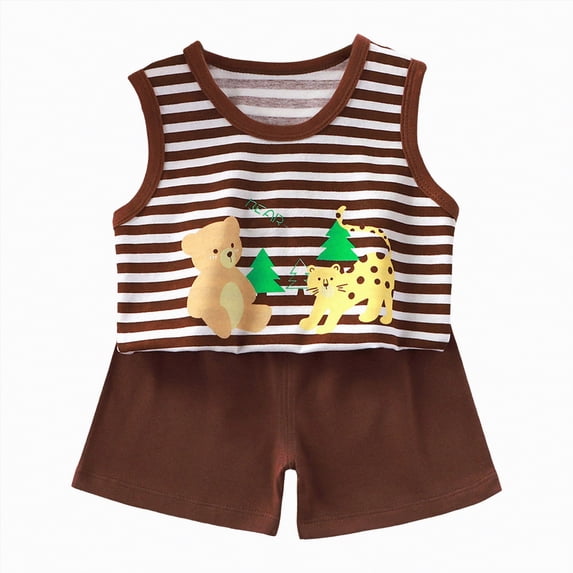 Kaprioy Toddler Boys Outfit Sets Summer Sleeveless Cotton Shorts and Shirts Set