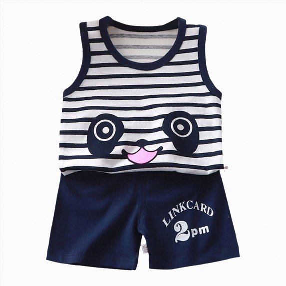 Kaprioy Toddler Boys Outfit Sets Summer Sleeveless Cotton Shorts and Shirts Set