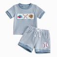 thumbnail image 1 of Kaprioy Toddler Boys Summer Clothes Short Sleeve Waffle Embroidery Striped T-Shirt Shorts 2Pcs Clothes Set 6 12 18 Months 2 3 4 5 T, 1 of 6