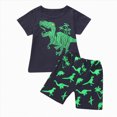 thumbnail image 1 of Kaprioy Toddler Kids Boys Summer Short Sleeve Dinosaur T Shirts Tops Shorts Outfits Clothes Set Dinosaur Summer Pajamas Sleepwear Tops Pants Outfits Set Baby Boys' Shorts Sets, 1 of 4