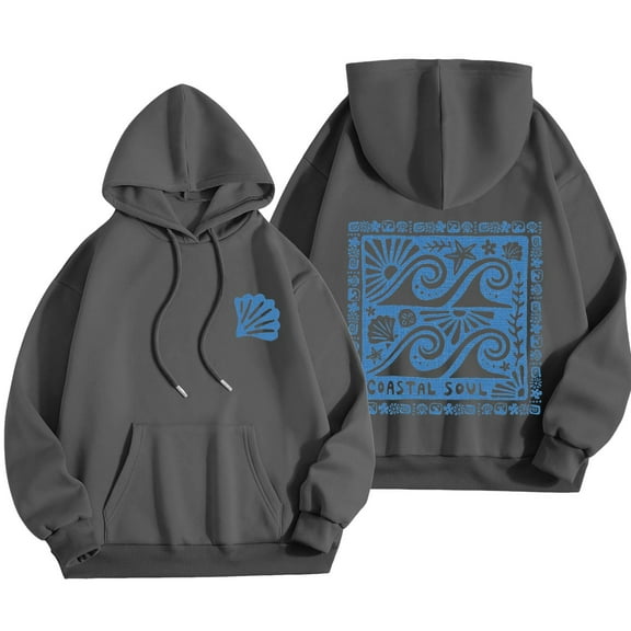 Kaprioy Women Cute Flower Print Hoodie Comfy Preppy Hooded Sweatshirt for Teen Girls Long Sleeve Drawstring Oversized Pullover Tops Dark Gray, XXXL