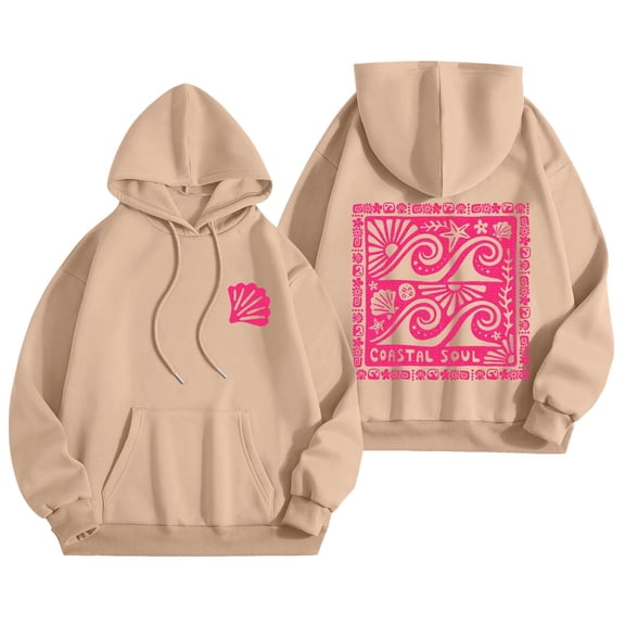 Kaprioy Women Cute Flower Print Hoodie Comfy Preppy Hooded Sweatshirt for Teen Girls Long Sleeve Drawstring Oversized Pullover Tops Khaki, XXXL