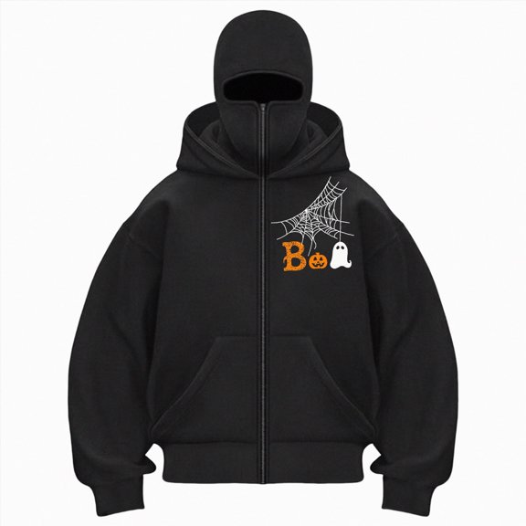 Kaprioy Womens Balaclava Hoodie Zip up Y2k Winter Fall Fashion Pullover Halloween Graphic Double Layer Hoodie Black, S