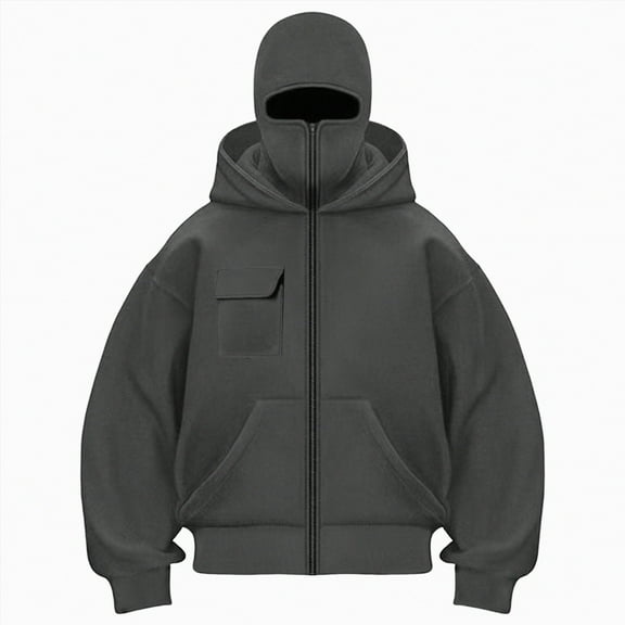Kaprioy Womens Balaclava Jacket Zip Up Fashion Double Layer Hoodie Hip Hop Jacket Y2K Clothing Going Out Tops Multi Pocket Dark Gray, S