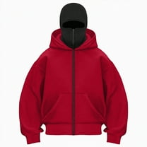 Kaprioy Womens Balaclava Jacket Zip Up Fashion Double Layer Hoodie Hip Hop Outerwear Jacket Y2K Clothing going out tops Red, L