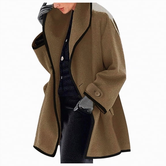 Kaprioy Womens Blend Coat Single Breasted Trench Jackets with Hood Winter Wool Coat Casual Warm Slim Long Overcoat Outwear Womens Ladies Winter Warm Long Coats
