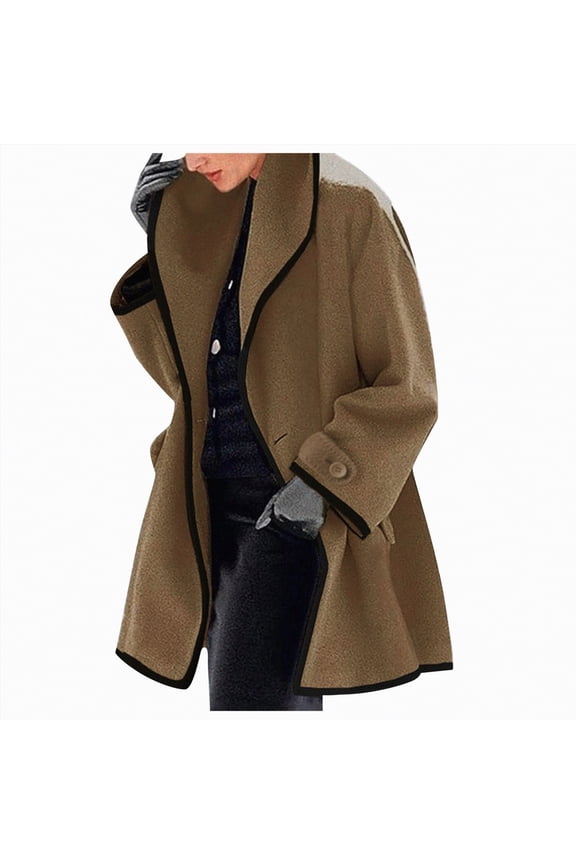 Womens Blend Coat Single Breasted Trench Jackets with Hood Winter Wool Coat Casual Warm Slim Long Overcoat Outwear Womens Ladies Winter Warm Long Coats
