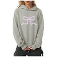 thumbnail image 1 of Kaprioy Womens Bow Graphic Hoodie Cute Bow Sweater Oversized Long Sleeve Sweatshirt Drop Shoulder Y2K Teen Girls Pullover Sweatshirt Grey, L, 1 of 5