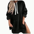 thumbnail image 1 of Kaprioy Womens Casual Pullover Sweatshirt Long Sleeve Split Hem Hoodie Dress with Kangaroo Pocket Fall Fashion Clothes Black, L, 1 of 4