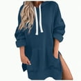 thumbnail image 1 of Kaprioy Womens Casual Pullover Sweatshirt Long Sleeve Split Hem Hoodie Dress with Kangaroo Pocket Fall Fashion Clothes Navy, XXL, 1 of 4