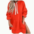 thumbnail image 1 of Kaprioy Womens Casual Pullover Sweatshirt Long Sleeve Split Hem Hoodie Dress with Kangaroo Pocket Fall Fashion Clothes Orange, M, 1 of 4