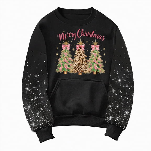 Kaprioy Womens Comfort Colors Sweatshirt Pullover Oversized Cute Xmas Holiday Graphic Rhinestone Fall Fashion Winter Clothes Black, M
