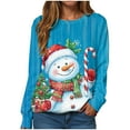 thumbnail image 1 of Kaprioy Womens Cute Christmas Sweatshirts Oversized Long Sleeve Casual Santa Claus Prints Pullover Fall Fashion Clothing Sky Blue, L, 1 of 6