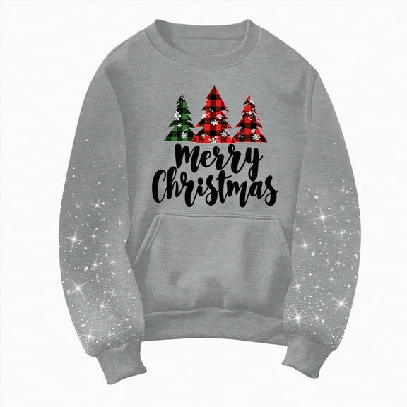 Kaprioy Womens Cute Rhinestone Pullover Sweatshirt Xmas Print Oversized Long Sleeve Tops Christmas Costume With Pocket Winter Fall Fashion Clothes Grey, XXXL