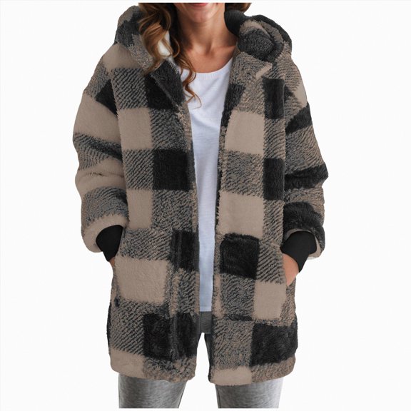 Kaprioy Womens Fleece Zip Up Winter Coats Oversized Long Hoodie Fashon Clothing Fuzzy Jackets Warm Trendy Coat Jacket with Pockets Coffee, L
