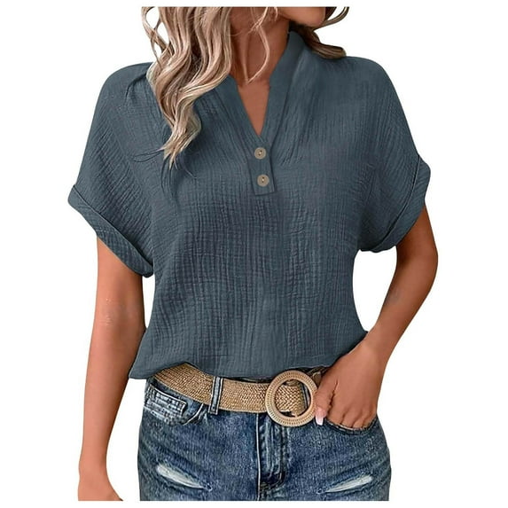 Kaprioy Short Sleeve Shirts For Women T-shirt Fashion Blouse Summer Top Shirt Loose Fit Vacation Casual Tops Dark Gray, XXL
