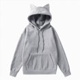 thumbnail image 1 of Kaprioy Womens Hoodie Cat Ear Print Cute Tops Blouse Fall Fashion Clothes Long Sleeve Pocket Sweatshirt Hooded Pullover Shirt Grey, S, 1 of 4