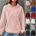 thumbnail image 1 of Kaprioy Womens Hoodies Casual Long Sleeve Drawstring Waffle Pullover Tops Loose Hooded Sweatshirt with Pocket Fall Fashion Clothing Pink, L, 1 of 8