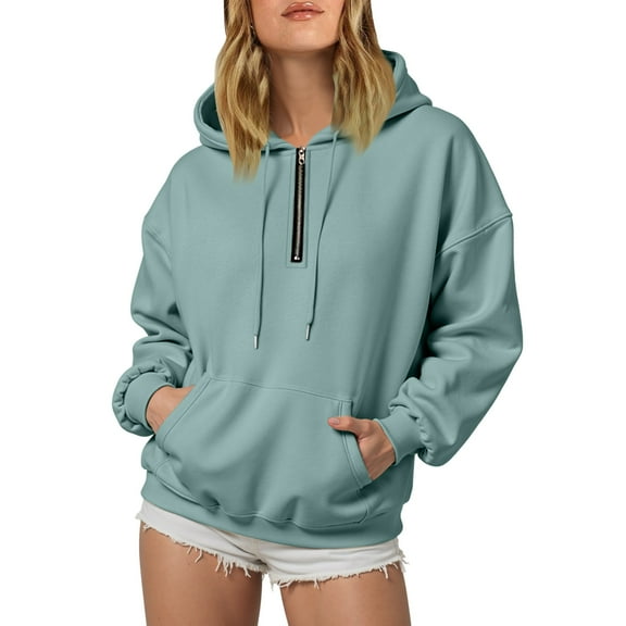 Kaprioy Womens Hoodies Fleece Trendy Half Zip Sweatshirts Cute Fall Fashion Clothes Casual Trendy Tops Y2k Jacket With Pocket Mint Green, XL