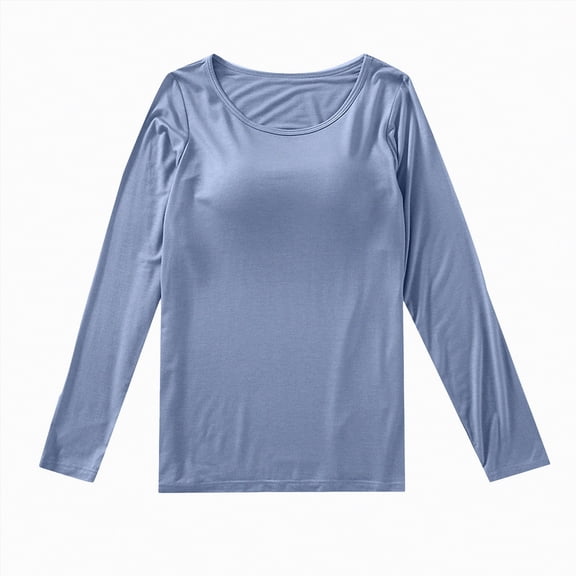 Kaprioy Womens Lightweight Pajamas Tops Long Sleeve Early Fall Fashion T-Shirt Crewneck Soft Pajama Shirts Sleep Tunics Tee Light Blue, M