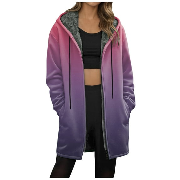Kaprioy Womens Long Sleeve Hoodies Oversized Fleece Casual Zip Up Sweatshirts Fall Fashion Clothing Solid Color Jacket Coat with Pocket Dark Purple, M