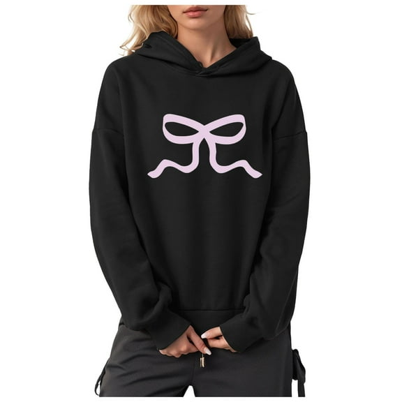 Kaprioy Womens Long Sleeve Hoodies Oversized Pullover Sweatshirts Fall Fashion Clothes Trendy Going Out Tops Black, S