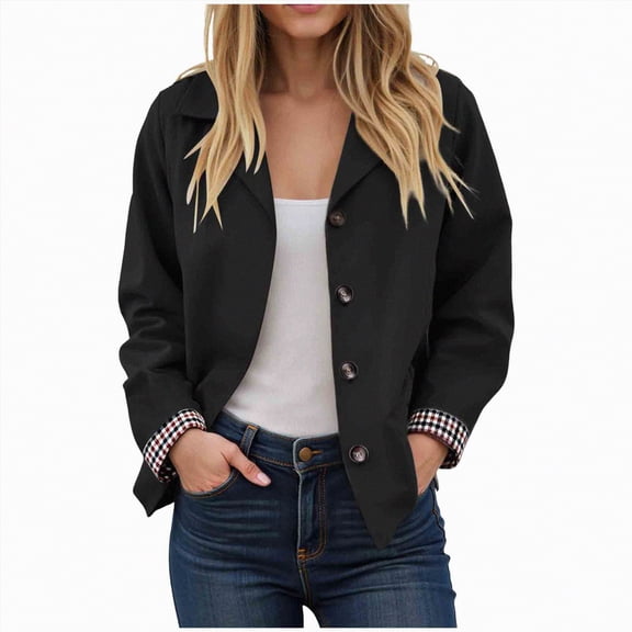 Kaprioy Womens Long Sleeve Jacket Suede Jacket Faux Leather Blazer Jackets Button Down Long Sleeve Fall Fashion Vintage Suits Black, M