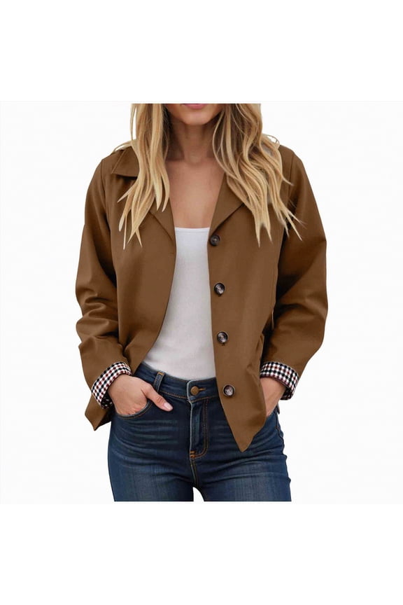 Womens Long Sleeve Jacket Suede Jacket Faux Leather Blazer Jackets Button Down Long Sleeve Fall Fashion Vintage Suits Brown, XXL