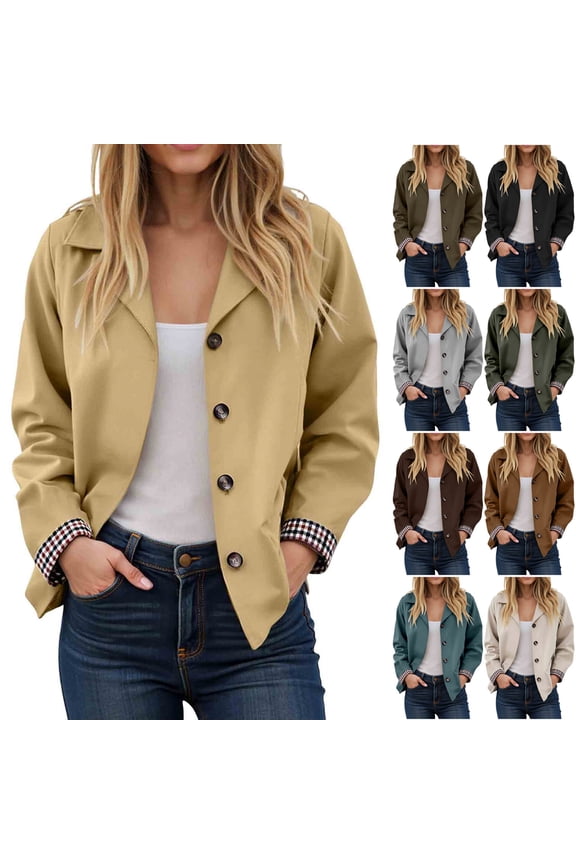 Womens Long Sleeve Jacket Suede Jacket Faux Leather Blazer Jackets Button Down Long Sleeve Fall Fashion Vintage Suits KhakiL