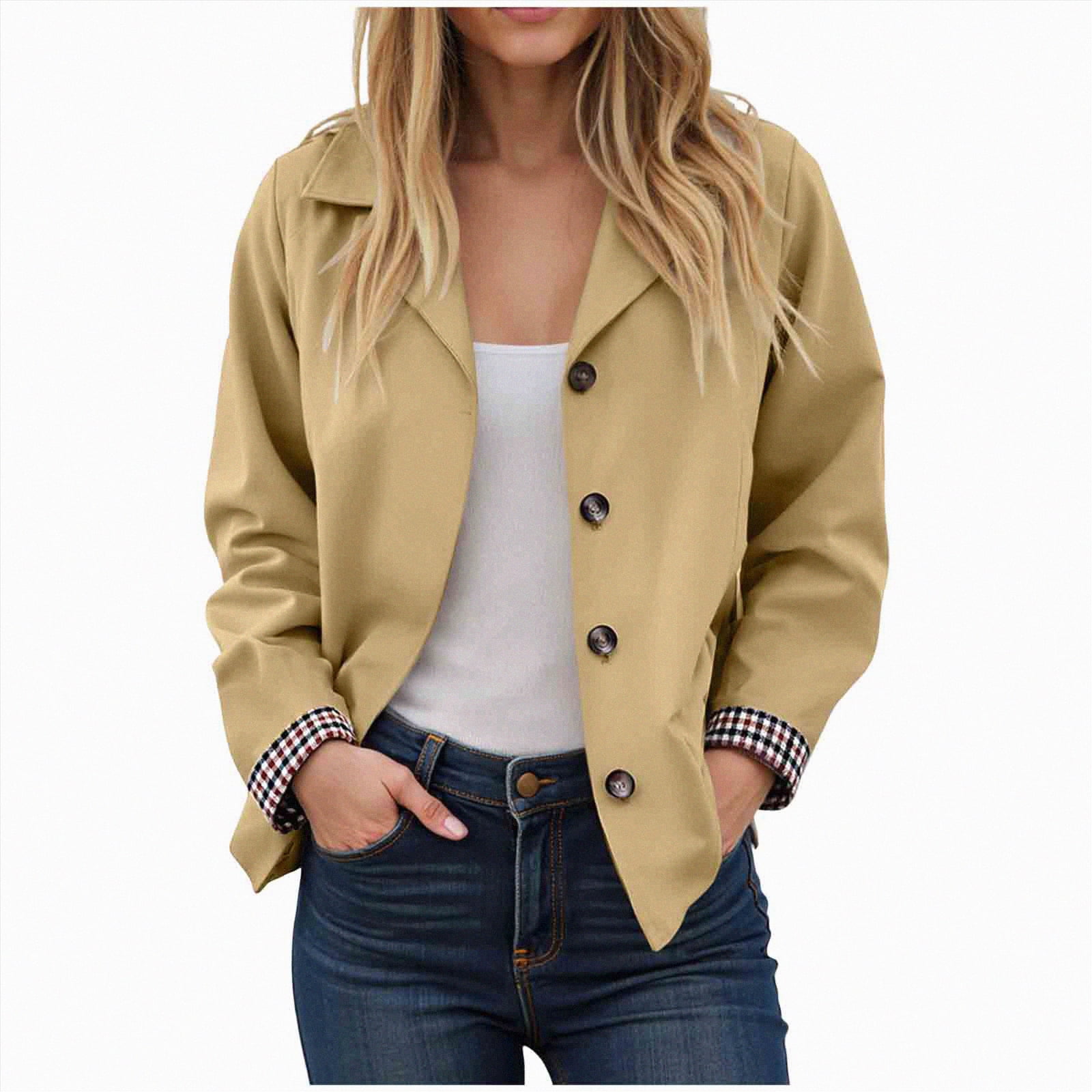 Womens Long Sleeve Jacket Suede Jacket Faux Leather Blazer Jackets Button Down Long Sleeve Fall Fashion Vintage Suits KhakiM