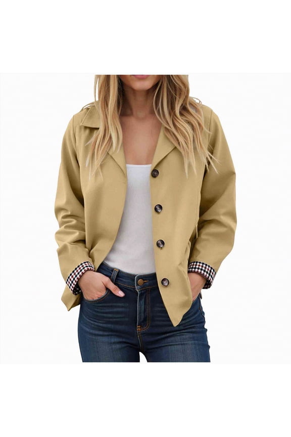 Womens Long Sleeve Jacket Suede Jacket Faux Leather Blazer Jackets Button Down Long Sleeve Fall Fashion Vintage Suits KhakiM