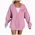 thumbnail image 1 of Kaprioy Womens Long Sleeve Oversized Hoodies Trendy Solid Color Hooded Sweatshirt Zip Up Hoodie Going Out Tops Pink, XXL, 1 of 1