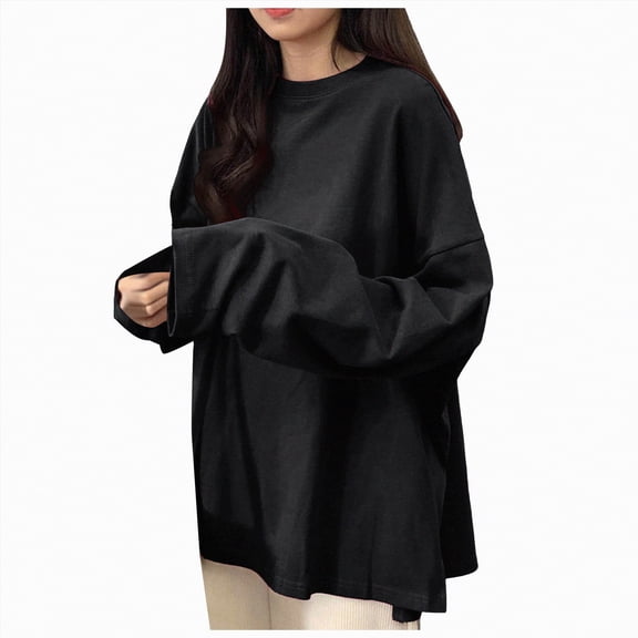 Kaprioy Womens Long Sleeve Oversized T Shirts Loose Casual Crewneck Tunic Tops Soft Blouse Going Out Tops Fall Fashion Clothing Black, XXL