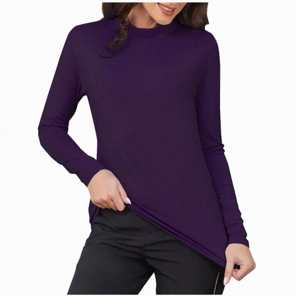 Kaprioy Womens Long Sleeve Shirts Thermal Early Fall Fashion Neck Tops Thumb Hole Shirt Ladies Trendy Blouses Purple, M