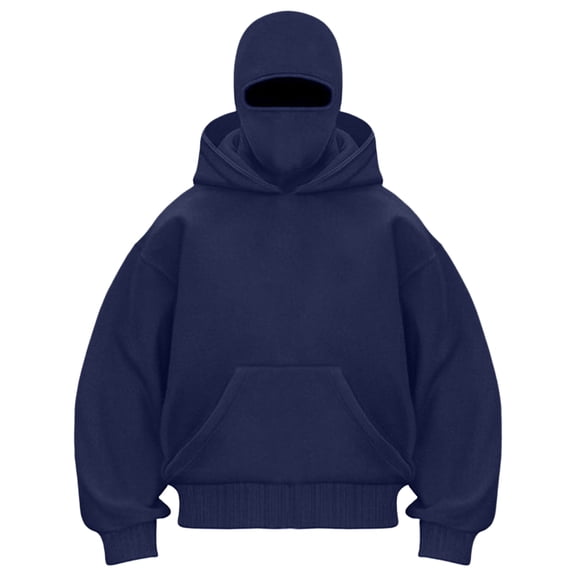 Kaprioy Womens Long Sleeve Tops Balaclava Winter Fall Fashion Pullover Outerwear Double Layer Hoodie Trendy Not Zipper Y2K Clothes Navy, XL