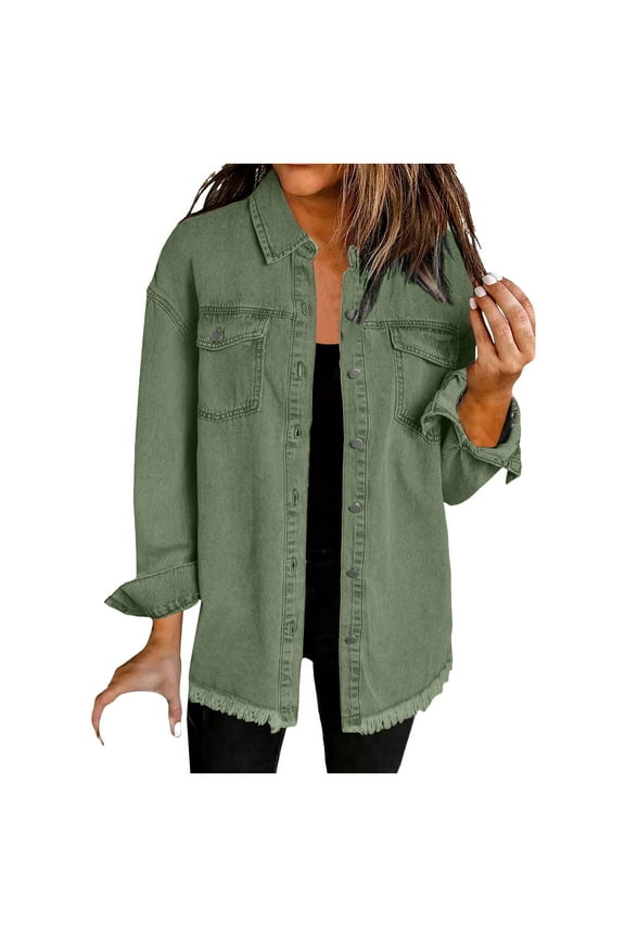 Womens Oversized Denim Jacket Casual Long Sleeve Denim Shirts Trendy Jean Jacket Fall Fashion Clothes AG, XXL