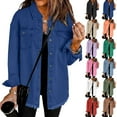 thumbnail image 1 of Kaprioy Womens Oversized Denim Jacket Casual Long Sleeve Denim Shirts Trendy Jean Jacket Fall Fashion Clothes Dark Blue, XL, 1 of 5