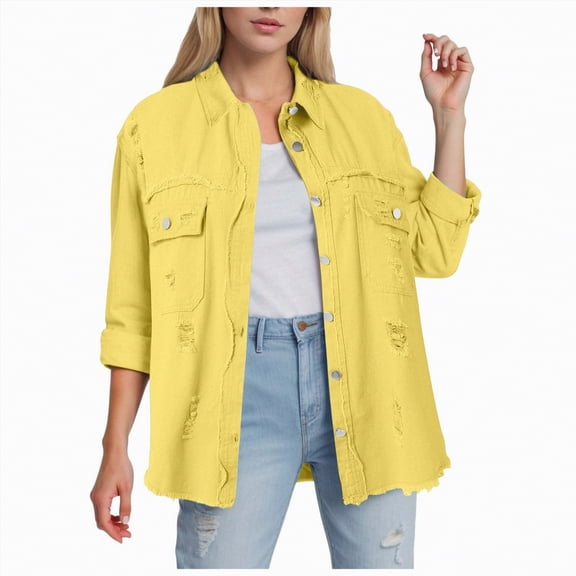 Kaprioy Womens Oversized Denim Jacket Casual Long Sleeve Denim Shirts Trendy Jean Jacket Fall Fashion Women Shirt Winter Street Jacket Coat