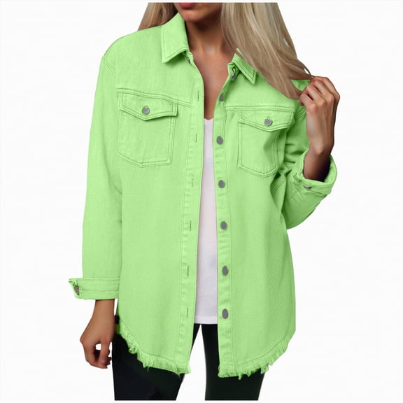 Kaprioy Womens Oversized Denim Jacket Casual Long Sleeve Denim Shirts Trendy Jean Jacket Fall Fashion Women Shirt Winter Street Jacket Coat