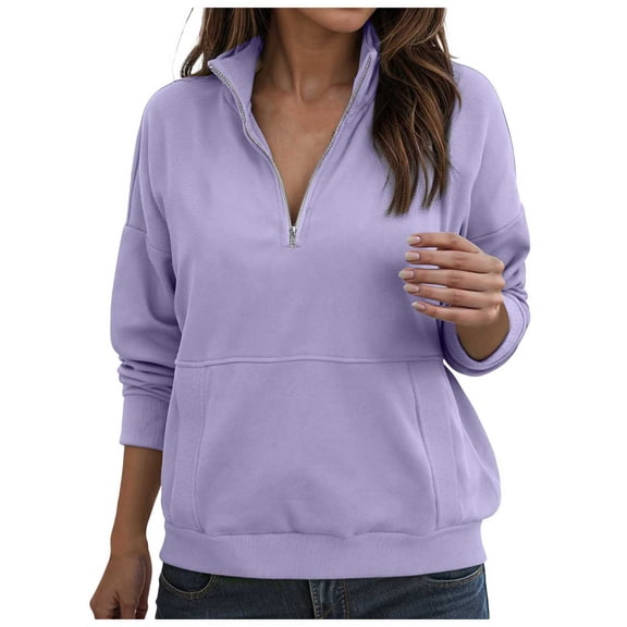 Kaprioy Womens Oversized Sweatshirts Half Zip Pullover Winter Clothing Quarter Zip Hoodies Long Sleeve Fall Fashion Shirts Clothes Light Purple, L