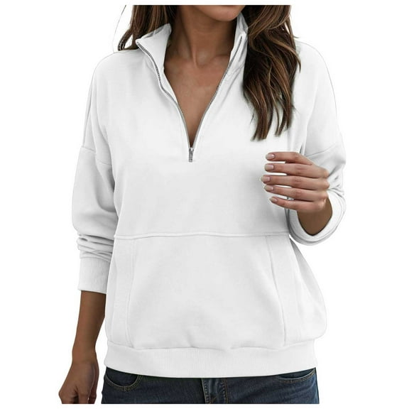 Kaprioy Womens Oversized Sweatshirts Half Zip Pullover Winter Clothing Quarter Zip Hoodies Long Sleeve Fall Fashion Shirts Clothes White, XL